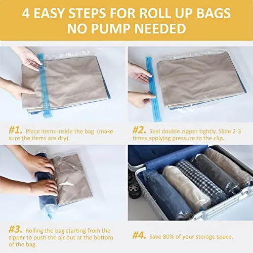 12 Travel Compression Bags, Roll Up Travel Space Saver Bags for Luggage, Cruise Ship Essentials (5 Large Roll/5 Medium Roll/2 Small Roll)