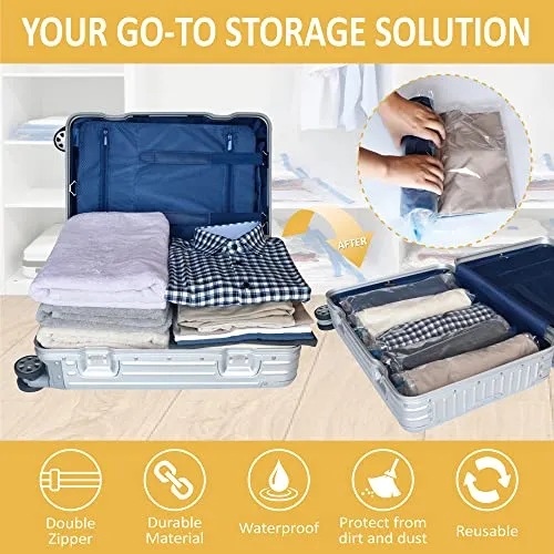 12 Travel Compression Bags, Roll Up Travel Space Saver Bags for Luggage, Cruise Ship Essentials (5 Large Roll/5 Medium Roll/2 Small Roll)