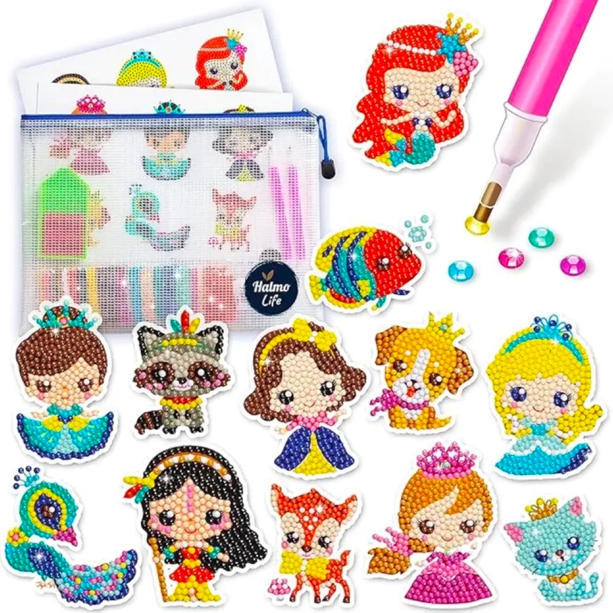 12pc Halmolife Diamond Bead Painting Kit - Disney Princesses!