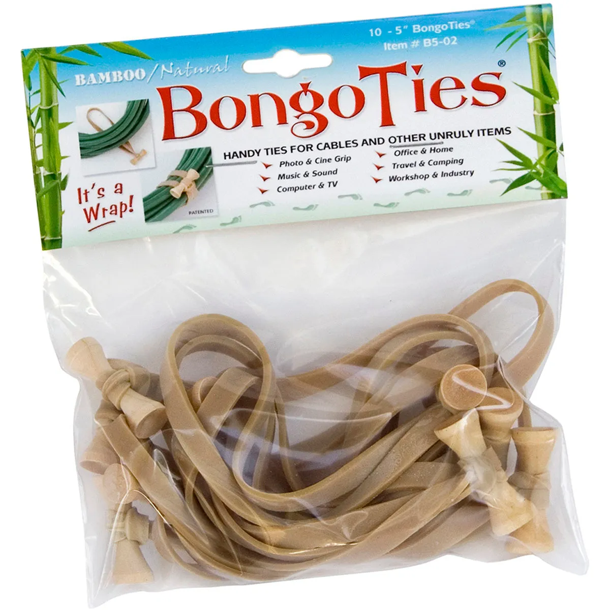 BongoTies All-Natural Reusable Cable Tie Wraps 10-Pack