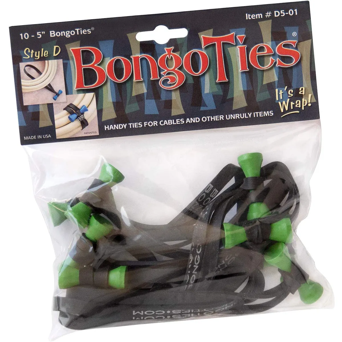 BongoTies All-Natural Reusable Cable Tie Wraps 10-Pack