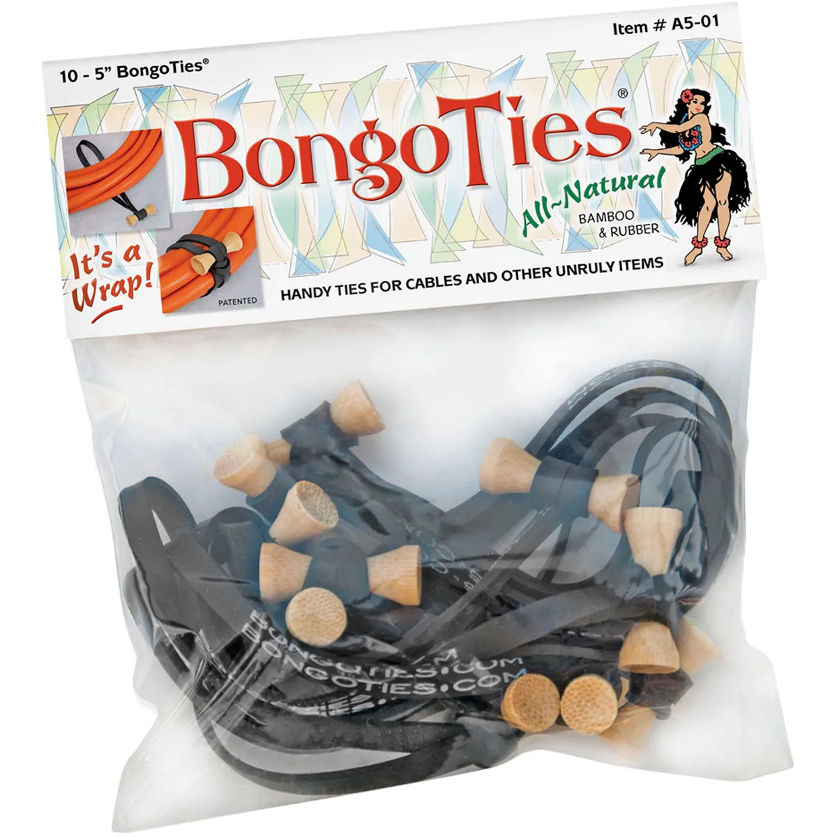 BongoTies All-Natural Reusable Cable Tie Wraps 10-Pack