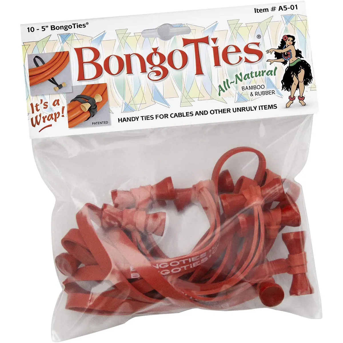 BongoTies All-Natural Reusable Cable Tie Wraps 10-Pack