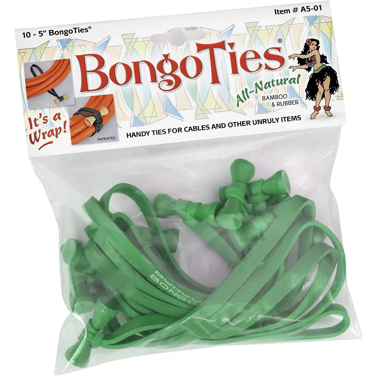 BongoTies All-Natural Reusable Cable Tie Wraps 10-Pack