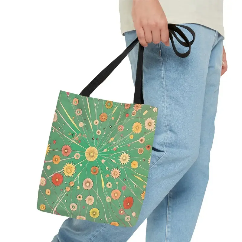 Chic Green Floral Pattern Tote Bag