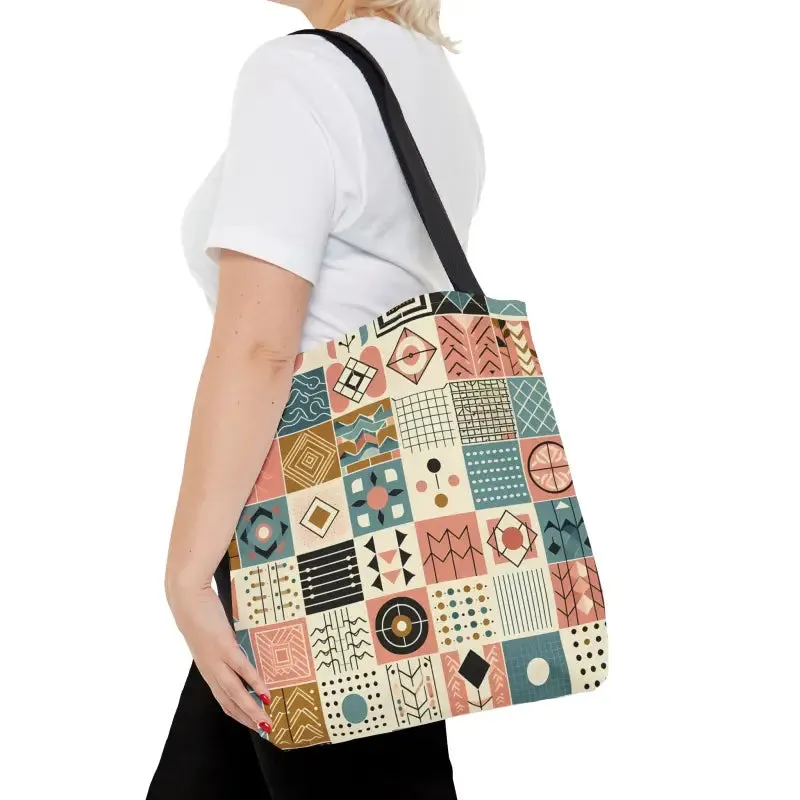 Chic Pastel Geometric Tote with Sophisticated Black Lining