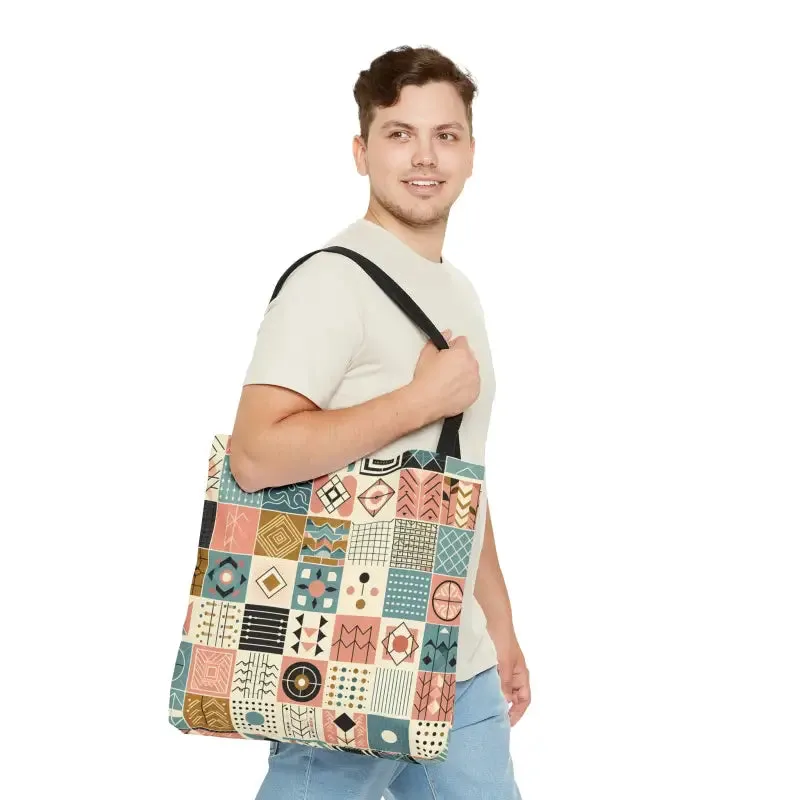 Chic Pastel Geometric Tote with Sophisticated Black Lining