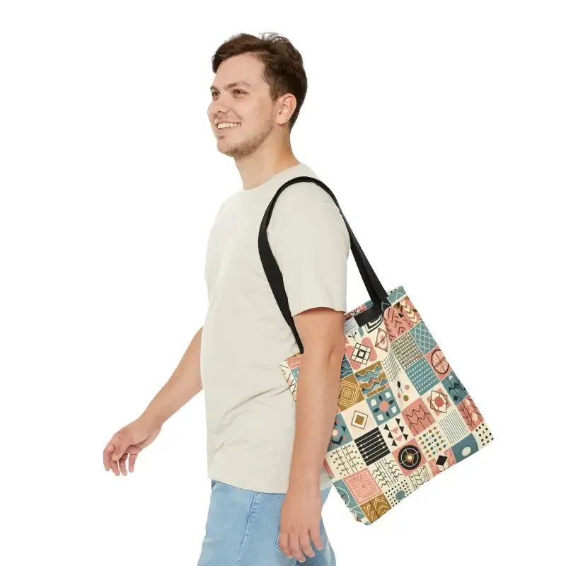 Chic Pastel Geometric Tote with Sophisticated Black Lining