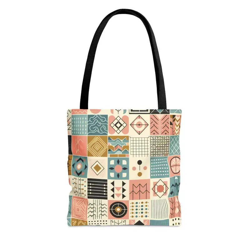 Chic Pastel Geometric Tote with Sophisticated Black Lining