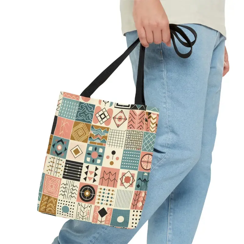 Chic Pastel Geometric Tote with Sophisticated Black Lining