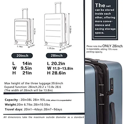 COOLIFE 2 Piece Luggage Set - ABS PC - Weekend Bag - Sakura Pink