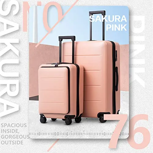COOLIFE 2 Piece Luggage Set - ABS PC - Weekend Bag - Sakura Pink