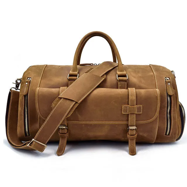Crazy Horse Genuine Leather Travel Bag Men Vintage Travel Duffel Bag Big Cow Leather Carry On