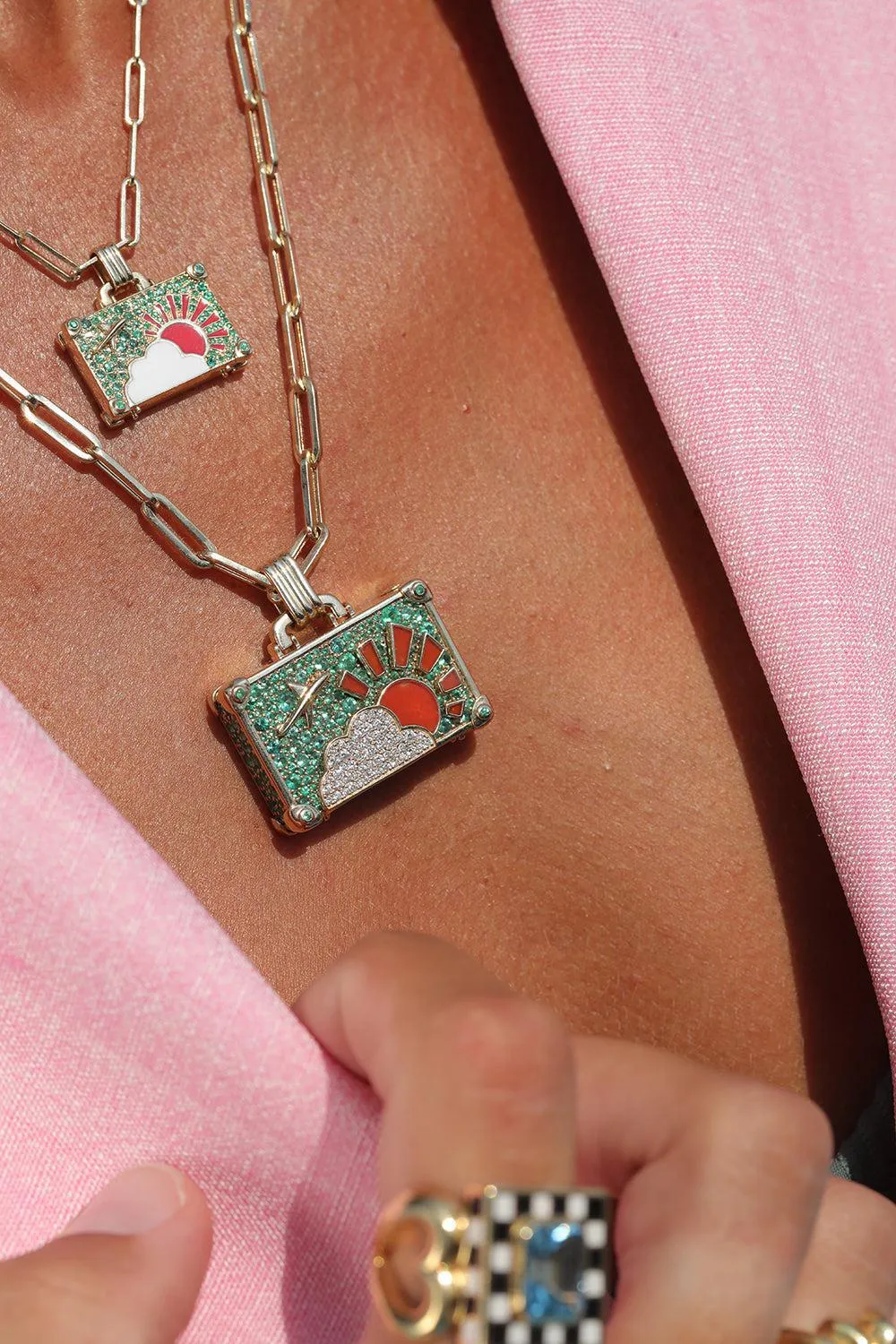 'Emerald Weekend Trip' Suitcase Necklace
