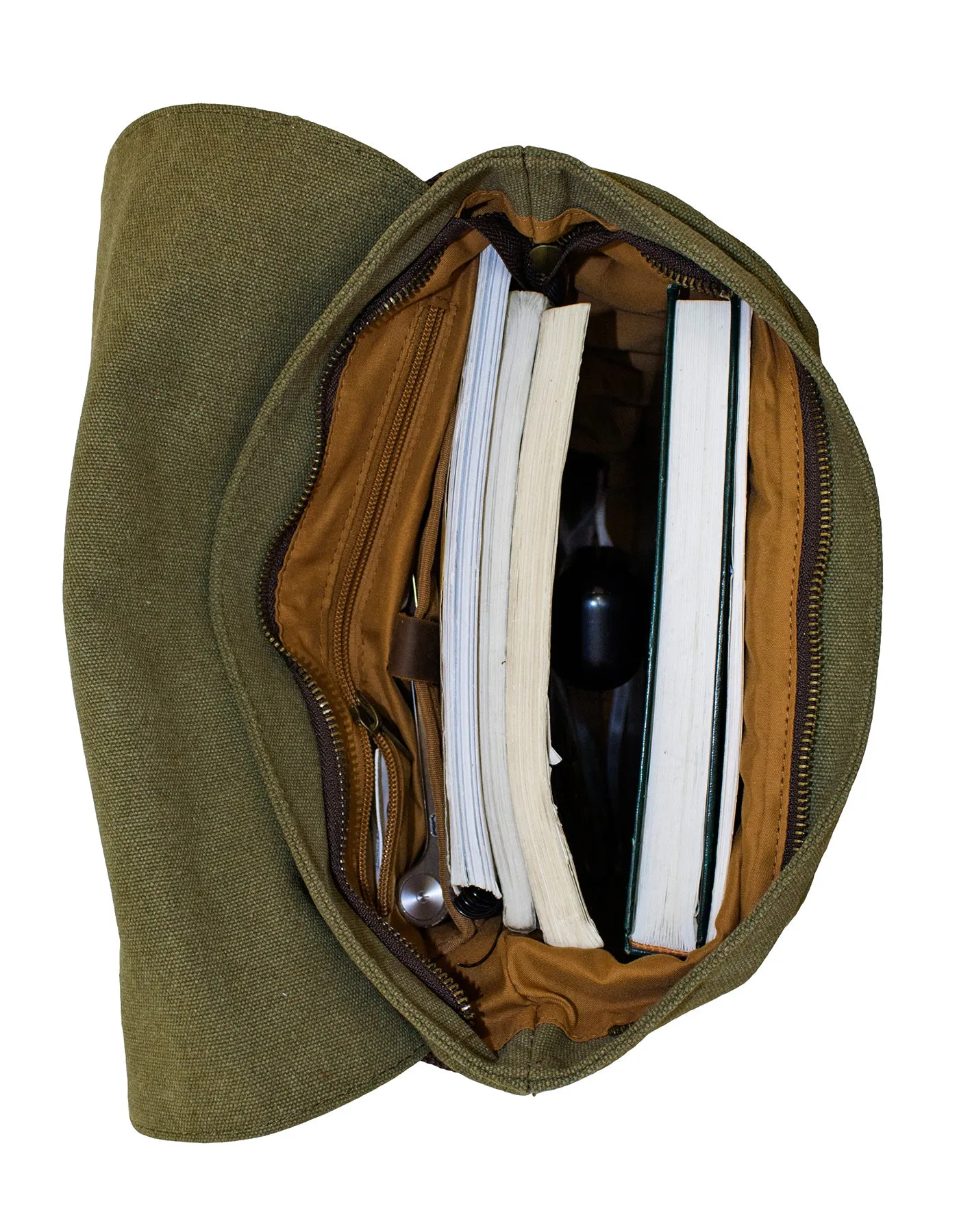 Fino SL-048 Unisex Canvas and Genuine Leather Backpack with Leather Front Tag