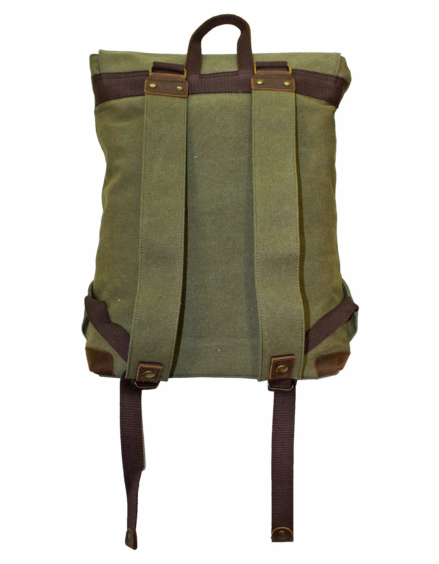 Fino SL-048 Unisex Canvas and Genuine Leather Backpack with Leather Front Tag