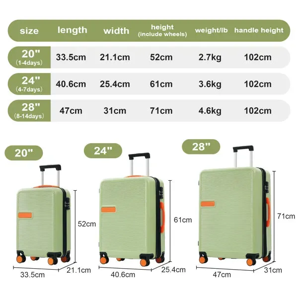 Hard Shell Luggage Set Of 3 Pieces, Contrasting Color Luggage With Swivel Wheels And TSA Lock, 20 Inches 24 Inches 28 Inches In Stock- FREE USA SHIPPING