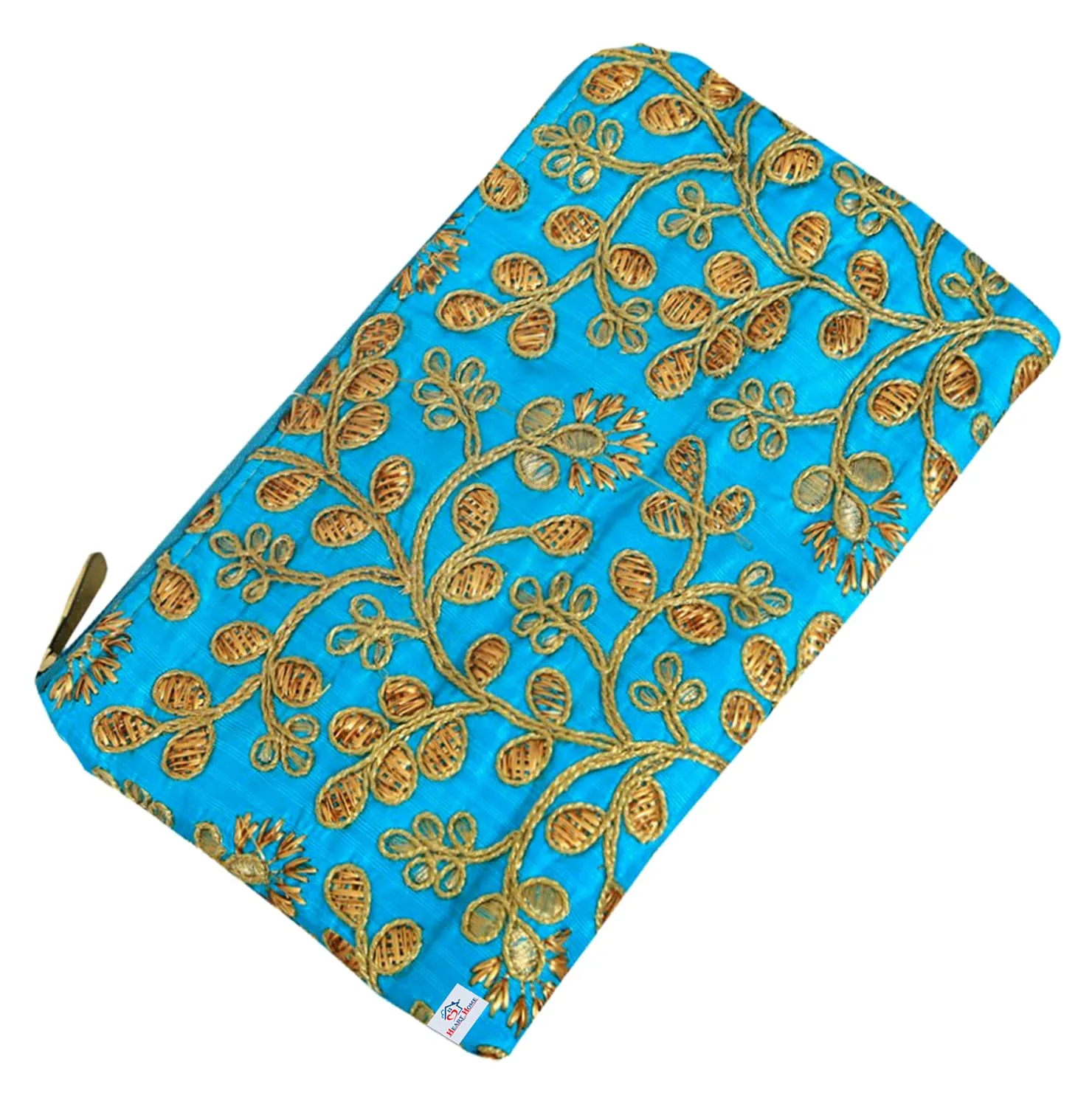 Heart Home Embroidery Women Hand Purse Wallet For Party, Wedding, Dating (Blue)