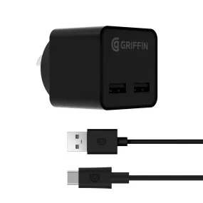 PowerBlock Dual Universal USB-A Wall Charger with USB-A to USB-C Cable