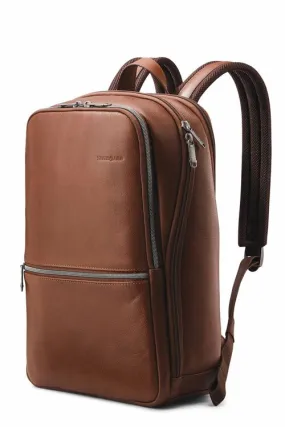 SAMSONITE CLASSIC LEATHER SLIM BACKPACK COGNAC