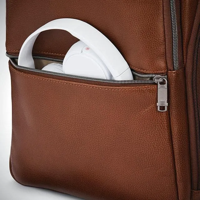 SAMSONITE CLASSIC LEATHER SLIM BACKPACK COGNAC