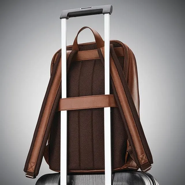 SAMSONITE CLASSIC LEATHER SLIM BACKPACK COGNAC
