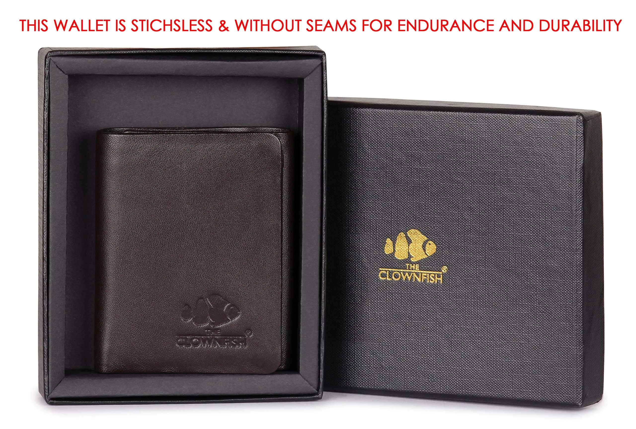 The Clownfish Axel Stitchless Genuine Leather Wallet for Men's with RFID Protection - Brown