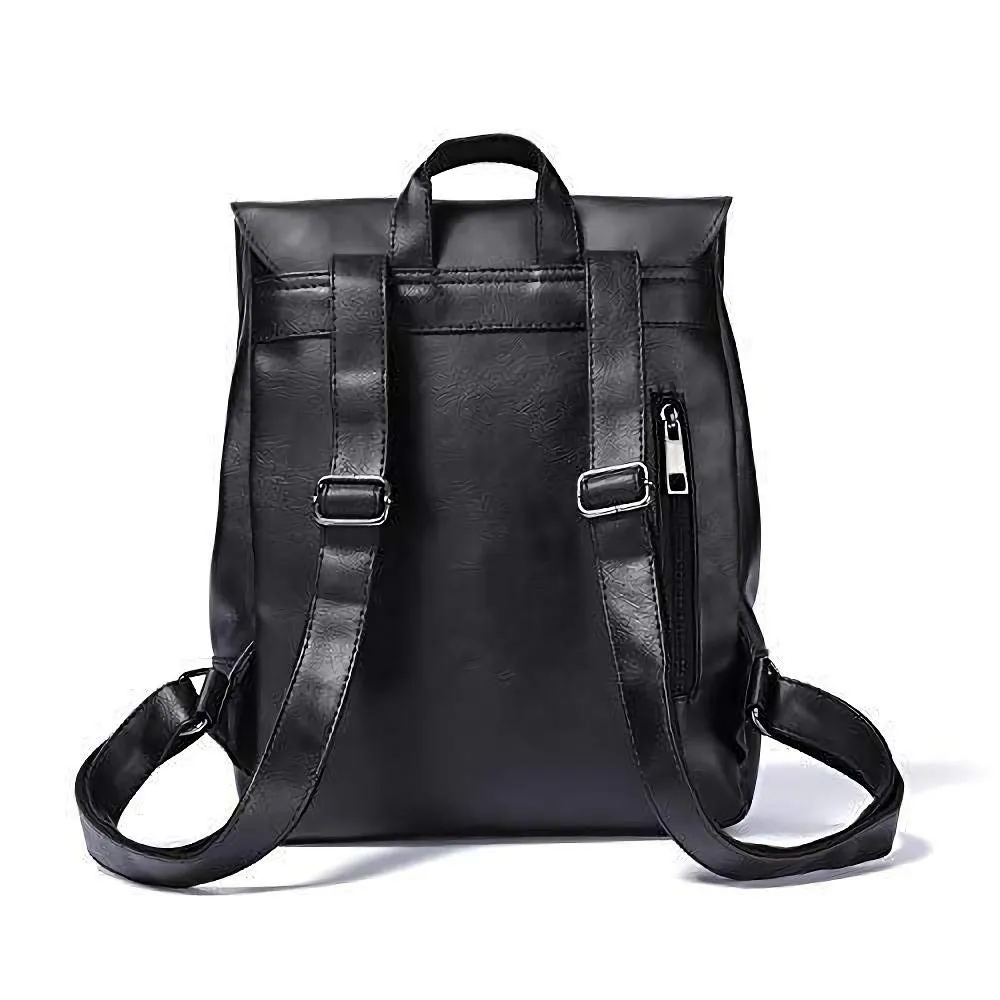 Zebella Womens Vegan Vintage Leather Backpack Faux Leather Laptop Backpack Travel Daypack College Bookbag-Black